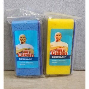 Mr. Clean Sponge Mop with Scrubber Refill Replacements Blue Yellow New Sealed
